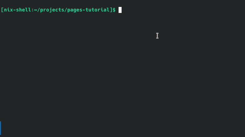 GIF of me typing "git push -f" in a terminal in the pages-tutorial repo, then seeing a bunch of output from the pre-push hook that deploys to Codeberg pages. The whole thing is done after about 3 seconds.